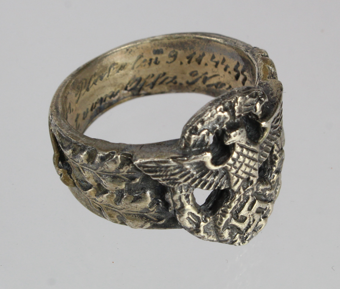 German SS Polizei mans finger ring, with long inscription to interior, interesting piece.
