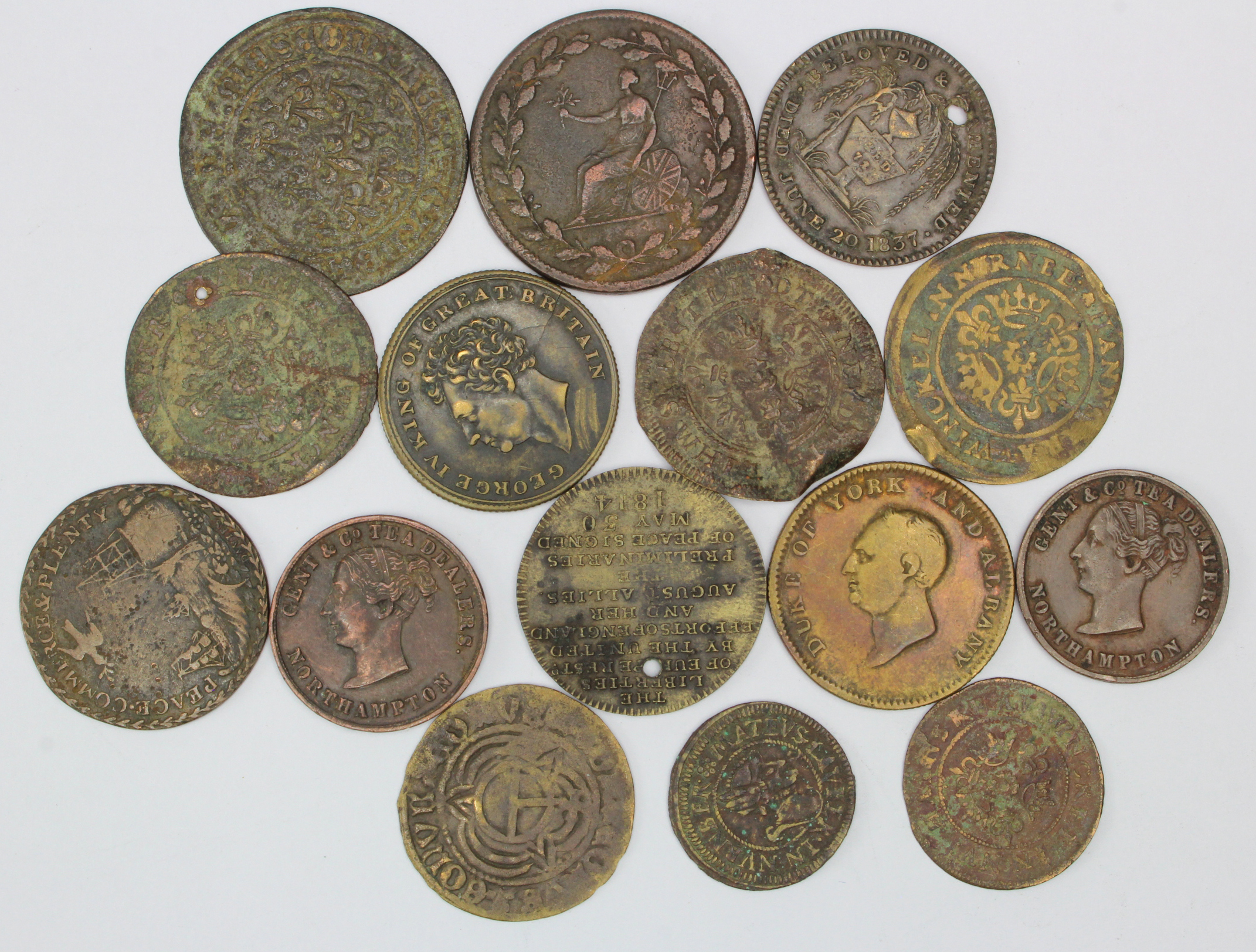 Tokens, Medalets & Jetons (15) Medieval to 19thC copper and brass assortment, mixed grade.