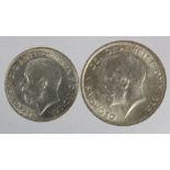 George V silver (2): Halfcrown 1915 EF, and Florin 1916 EF