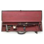 Vintage late 19th century brown leather shot gun case in good condition with owners initials C.R.D.