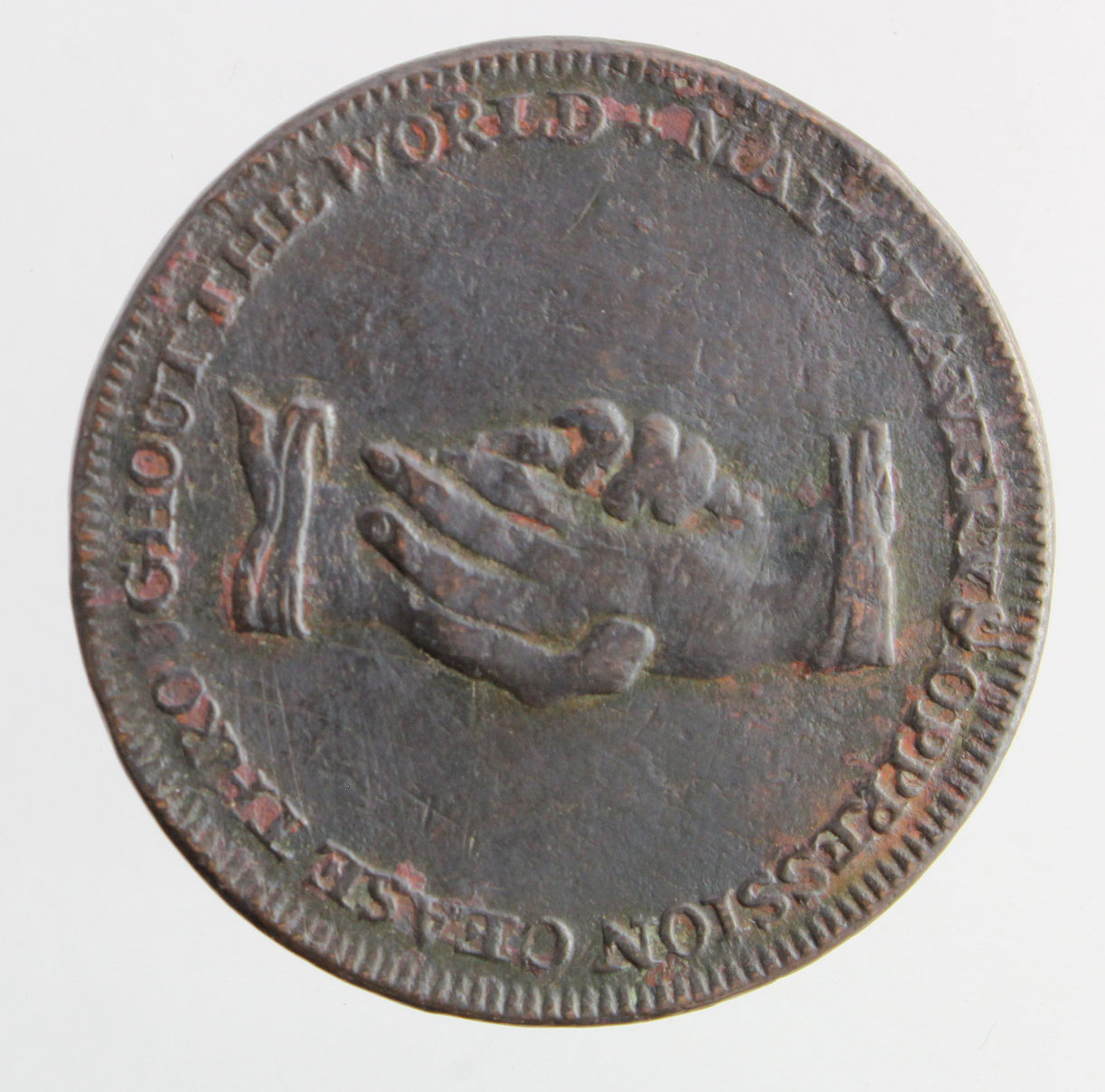 Tokens, 18thC: Slavery Abolitionists Halfpenny, plain edge, porous GF - Image 2 of 2