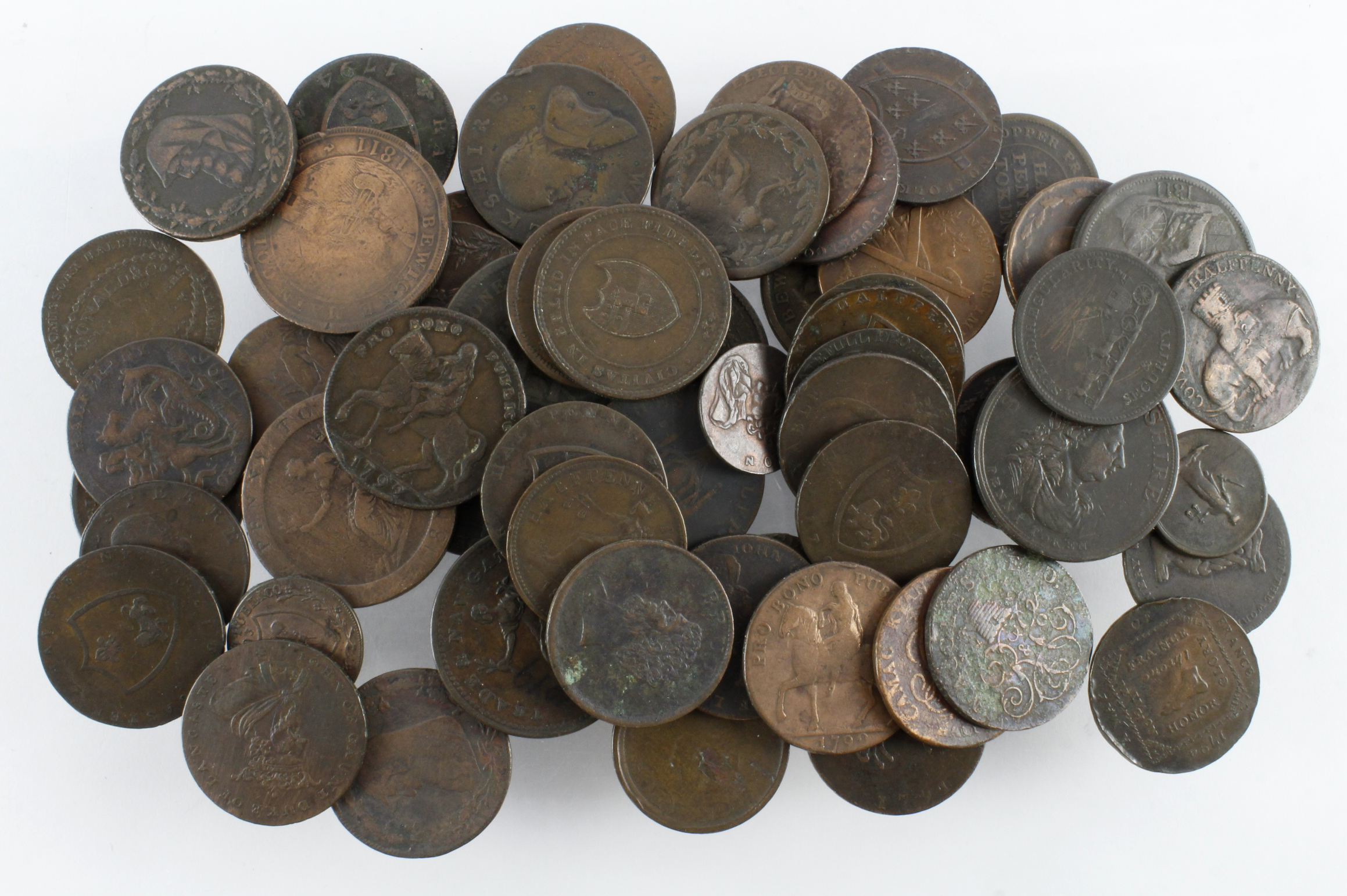 Tokens (59) 18th-19thC copper, mixed grade.