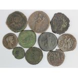 Ancient Bronze Coins (10) mostly Roman, larger denominations, mixed grade.