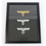 German framed collection of WW2 breast eagles.