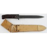 Czech V258 knife bayonet for the AK47 rifle, in unissued condition, in its leather scabbard, blade 6