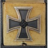 German 1st class pin back Iron Cross, maker stamped pin, solid one piece, in fitted case.