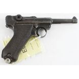 German WW2 3rd Reich P'08 Luger, semi-automatic Pistol. Calibre 9mm, barrel 4", mauser banner to top