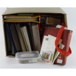 Large box stuffed with an all World mix in various albums, stockbooks, packets, envelopes, plastic