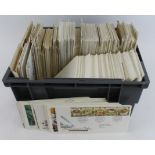 Grey crate packed with a range of GB FDC's, from mid 1960's to c2012. Many Bureau cancels