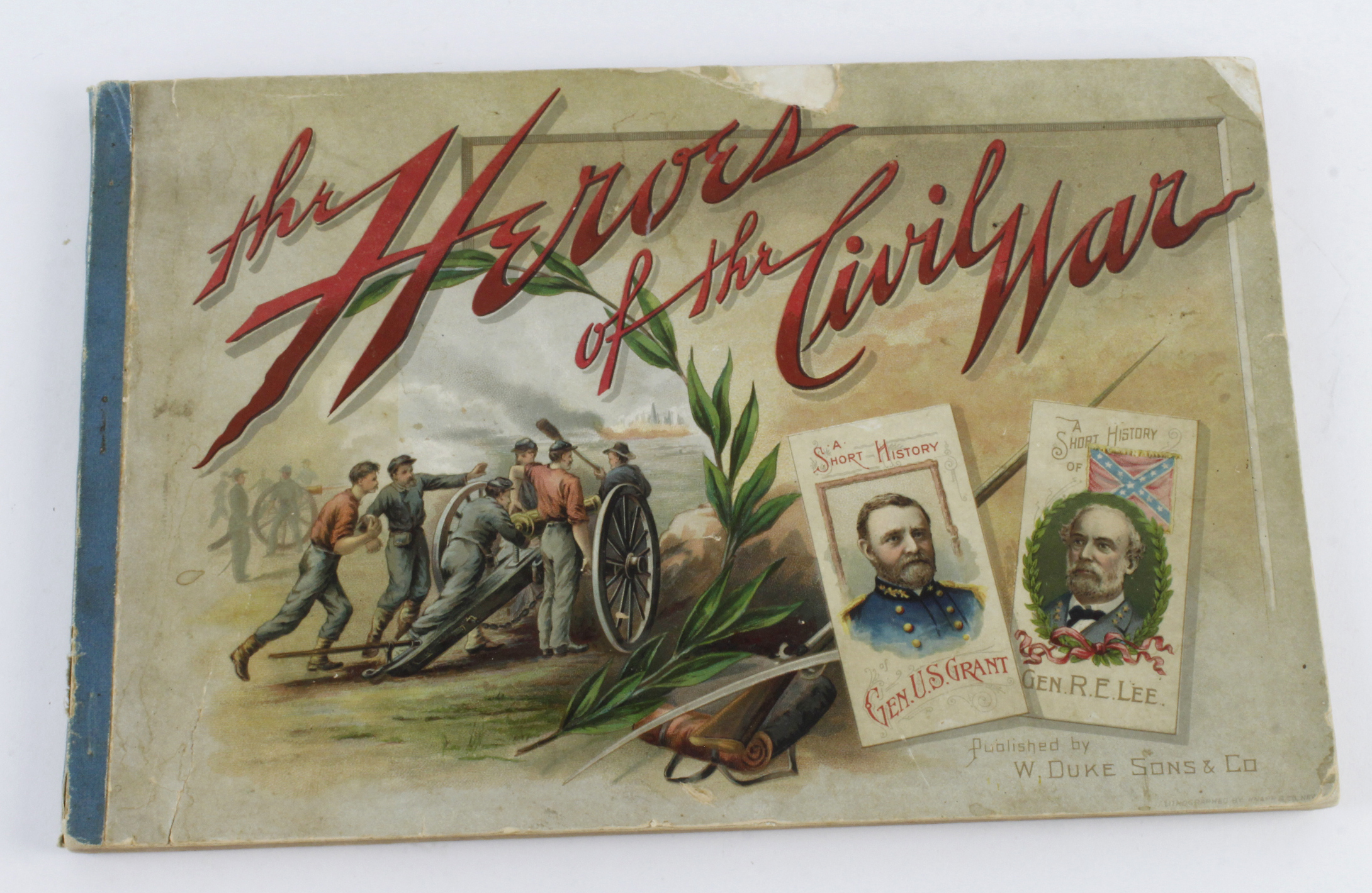 Duke & Sons (USA), The Heroes of the Civil War 1889 printed album, cat £800. Cover with damage