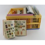 Large folding plastic crate with a varied mix of British Commonwealth. Ring Binders, stock books and