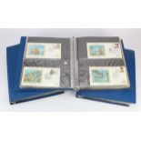 Blue crate with collection of small sized Benham Silk Covers in binders x3 (Buyer collects)