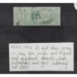 GB - EDVII 1902 £1 dull blue-green, SG266, one single and two part oval registered cancels. Good