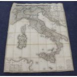 Italy Interest. A large engraved hand coloured folding map 'Carta Fisica, Statistica e Postale,