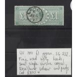 GB - QV 1891 £1 green, SG212, fine used with Leeds small single circle cancel, good colour and