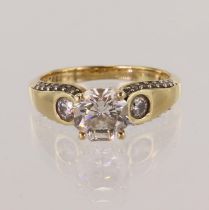 Yellow gold (tests 14ct) certificated diamond solitaire ring, GIA certificated octagonal modified