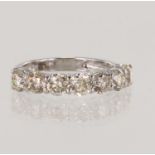 White gold (tests 18ct) diamond seven stone ring, TDW approx 1.87ct, estimated colour approx J-K,