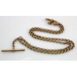9ct "T" bar pocket watch chain. Length approx 53cm, weight 13.6g
