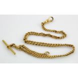 9ct "T" bar pocket watch chain. Length apprx 33.5cm, weight 21.5g