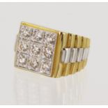 Yellow and white gold (tests 18ct) diamond watch link ring, TDW approx 1.80ct, set with nine round