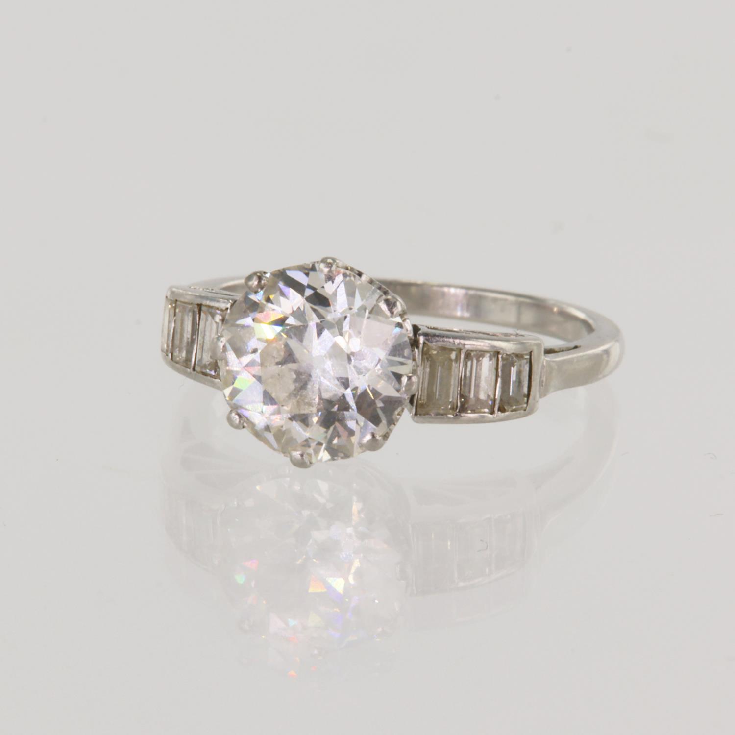 Platinum Art Deco diamond solitaire ring, old European brilliant cut approx 2.22ct, estimated colour