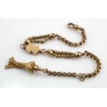 Yellow gold (tests 9ct) antique pocket watch chain, length 10", weight 12.2g.