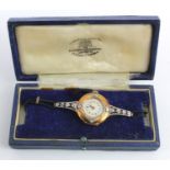 18ct gold antique ladies cocktail wristwatch, set with old cut diamonds and square cut rubies, TDW