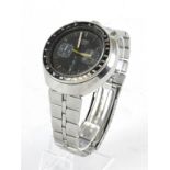 Gents stainless steel cased Seiko "Bullhead" chronograph automatic wristwatch circa 1970s. The black
