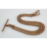 9ct "T" bar pocket watch chain. Length approx 37.5cm, weight 26.7g