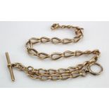 9ct "T" bar pocket watch chain. Length approx 39.5cm, weight 39.3g