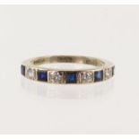 18ct white gold vintage diamond and sapphire half eternity ring, four round brilliant cut diamonds
