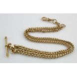 9ct "T" bar pocket watch chain. Length approx 50.5cm, weight 42g