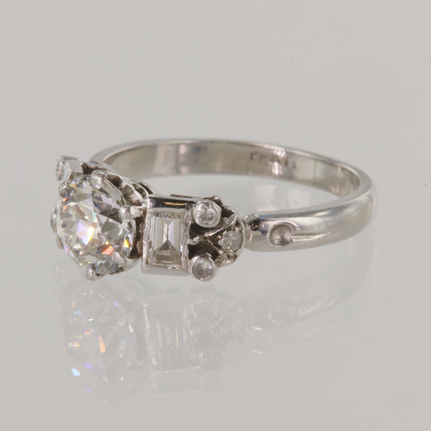 Platinum (tests 950) Art Deco diamond solitaire ring, one old cut diamond approx 1.24ct, estimated - Image 2 of 2