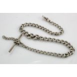 Silver "T" bar pocket watch chain (each link stamped). Length approx 40cm, weight 37.3g