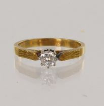 Yellow gold (tests 18ct) diamond soliatire ring, round brilliant cut approx 0.30ct, estimated colour