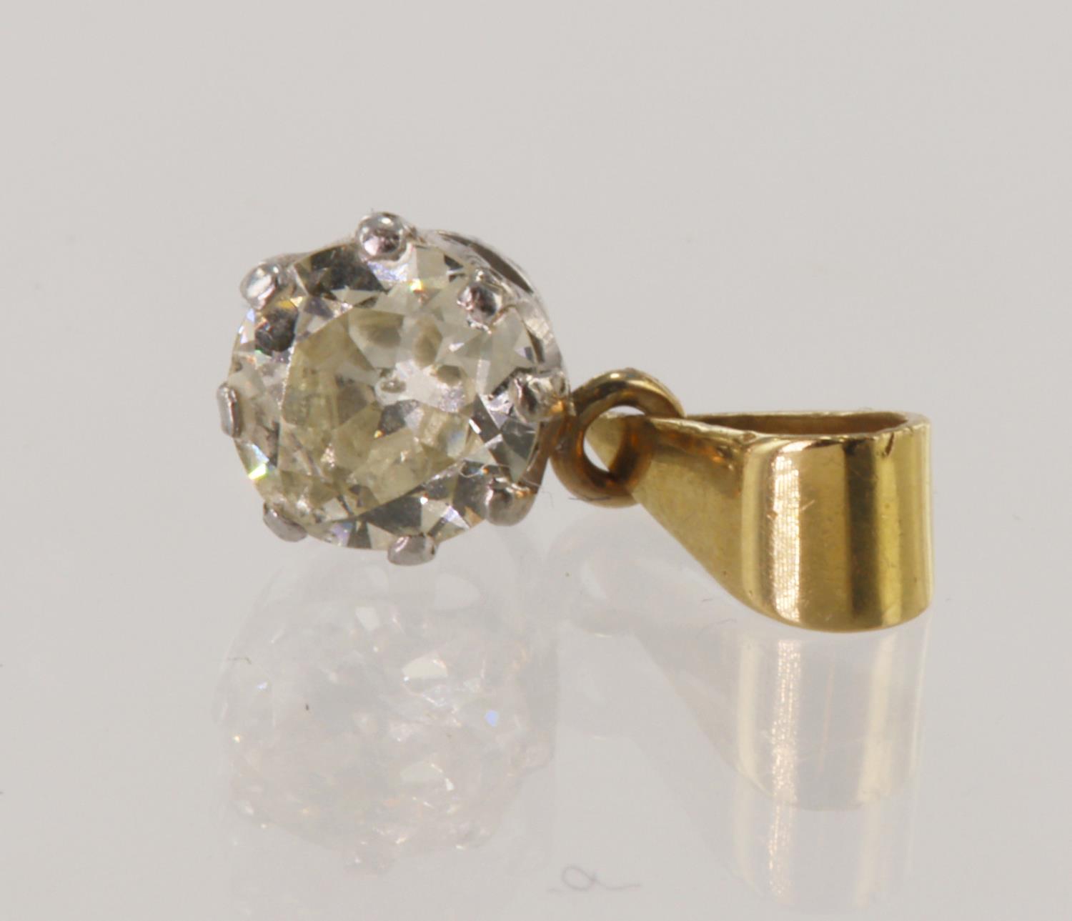 Yellow gold (tests 18ct) diamond soliatire pendant, round cut approx 0.42ct, estimated colour approx