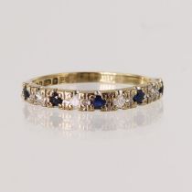 9ct yellow gold ring set alternately with five sapphires and four diamonds, finger size L, weight