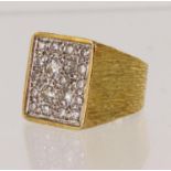 Yellow gold (tests 18ct) diamond signet ring, set with old cut and round brilliant cut diamonds, TDW