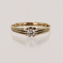 9ct yellow gold diamond gypsy ring, one round brilliant cut diamond approx 0.23ct, estimated