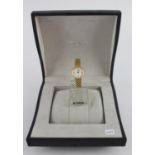 Ladies 18ct cased Longines quartz wristwatch (purchased 2004), No. L6 107 6. The white enamel and