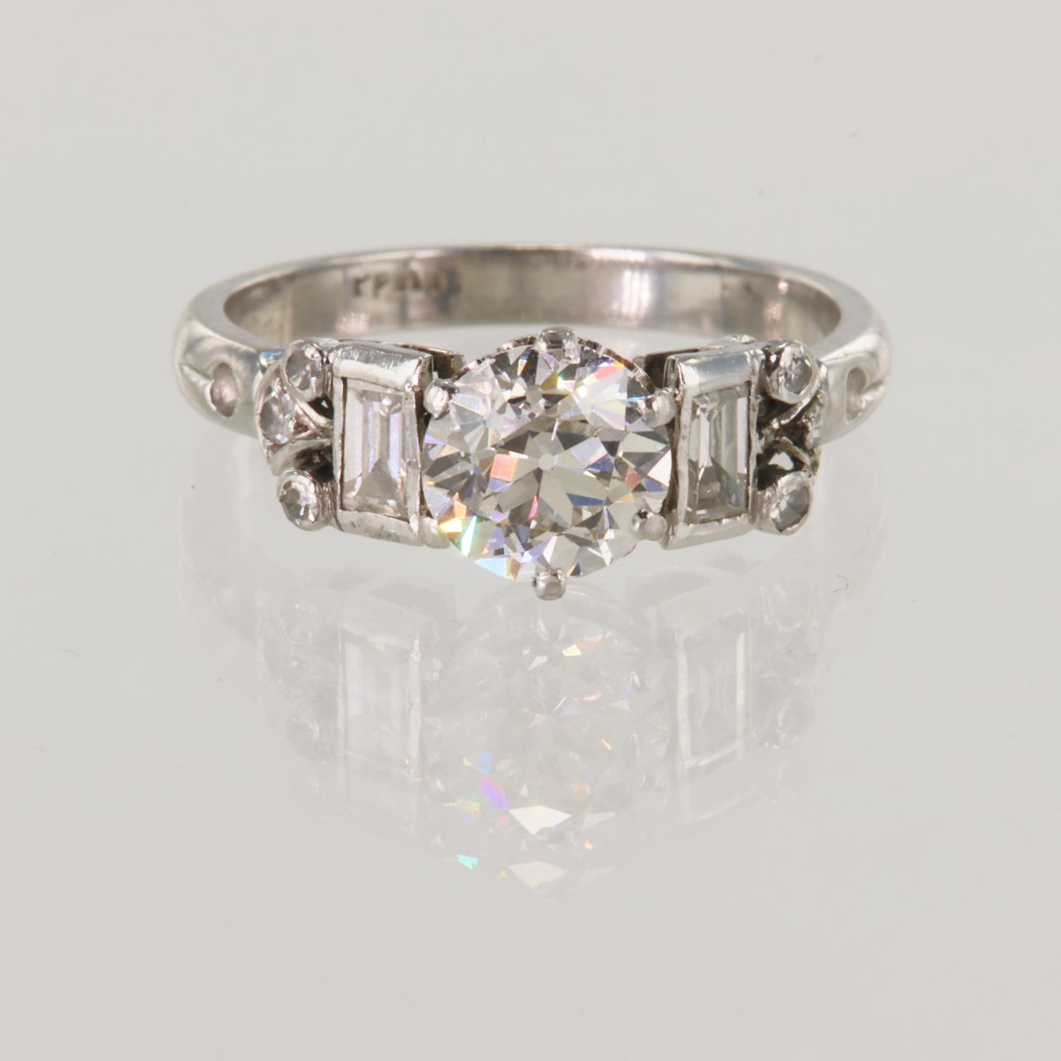 Platinum (tests 950) Art Deco diamond solitaire ring, one old cut diamond approx 1.24ct, estimated