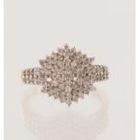 9ct yellow gold diamond cluster ring, TDW approx 0.35ct, cluster measures 14.8mm, finger size P/Q,