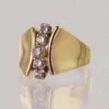 Yellow gold (tests 14ct) contemporary diamond dress ring, five round brilliant cut diamonds TDW