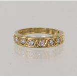 Yellow gold (tests 18ct) diamond set half eternity ring, set with six round brilliant cut diamonds
