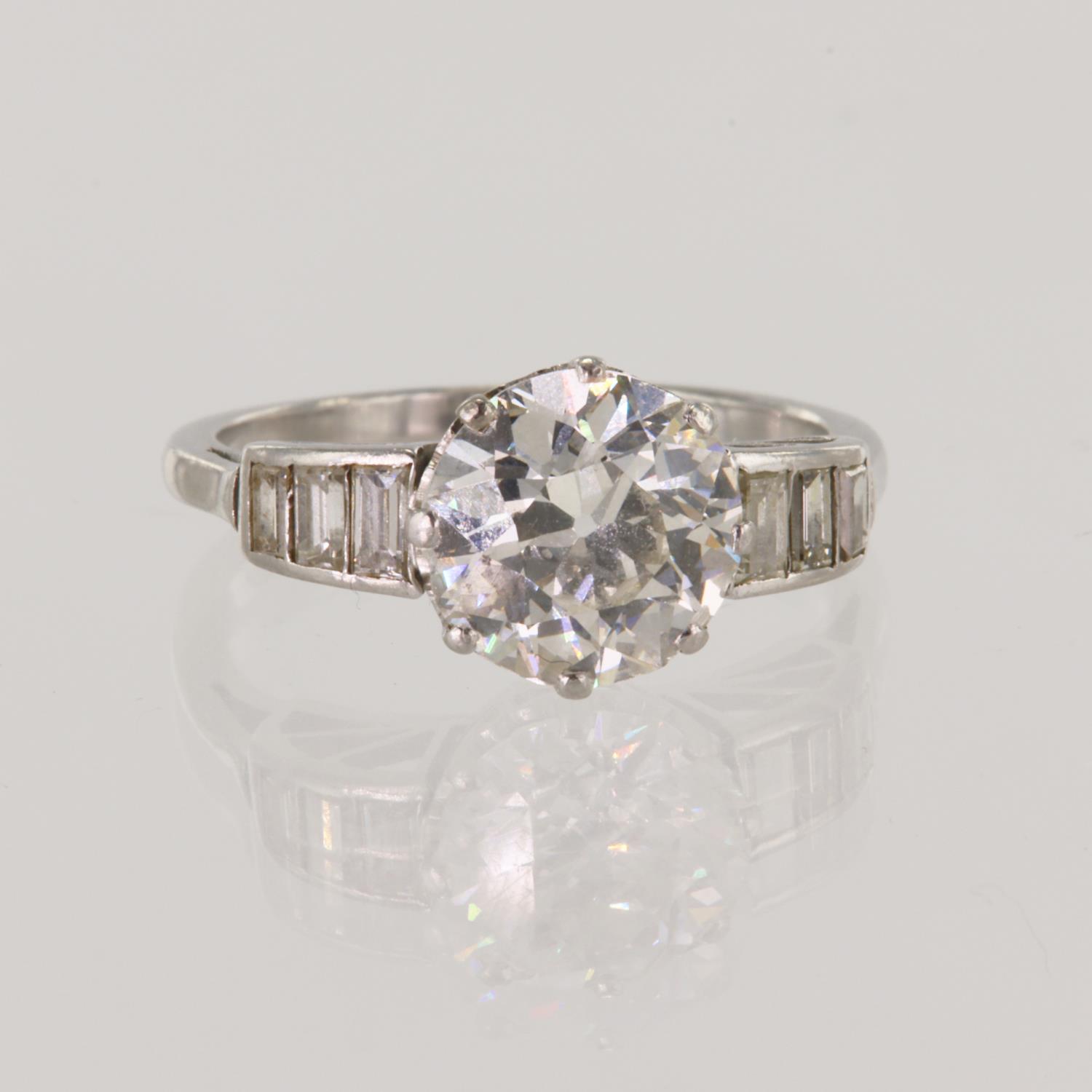 Platinum Art Deco diamond solitaire ring, old European brilliant cut approx 2.22ct, estimated colour - Image 2 of 2