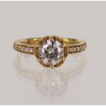 9ct yellow gold synthetic moissanite solitaire ring, round brilliant cut syn. moissanite diameter