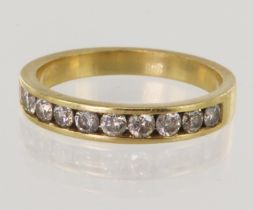 18ct yellow gold diamond half eternity ring, ten round brilliant cut diamonds, TDW approx 0.50ct,