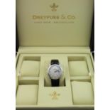 Dreyfuss & Co. gents wristwatch, dial diameter 29mm approx., certificate present contained in