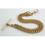 18ct "T" bar pocket watch chain. Length approx 42.54cm, weight 72.2g
