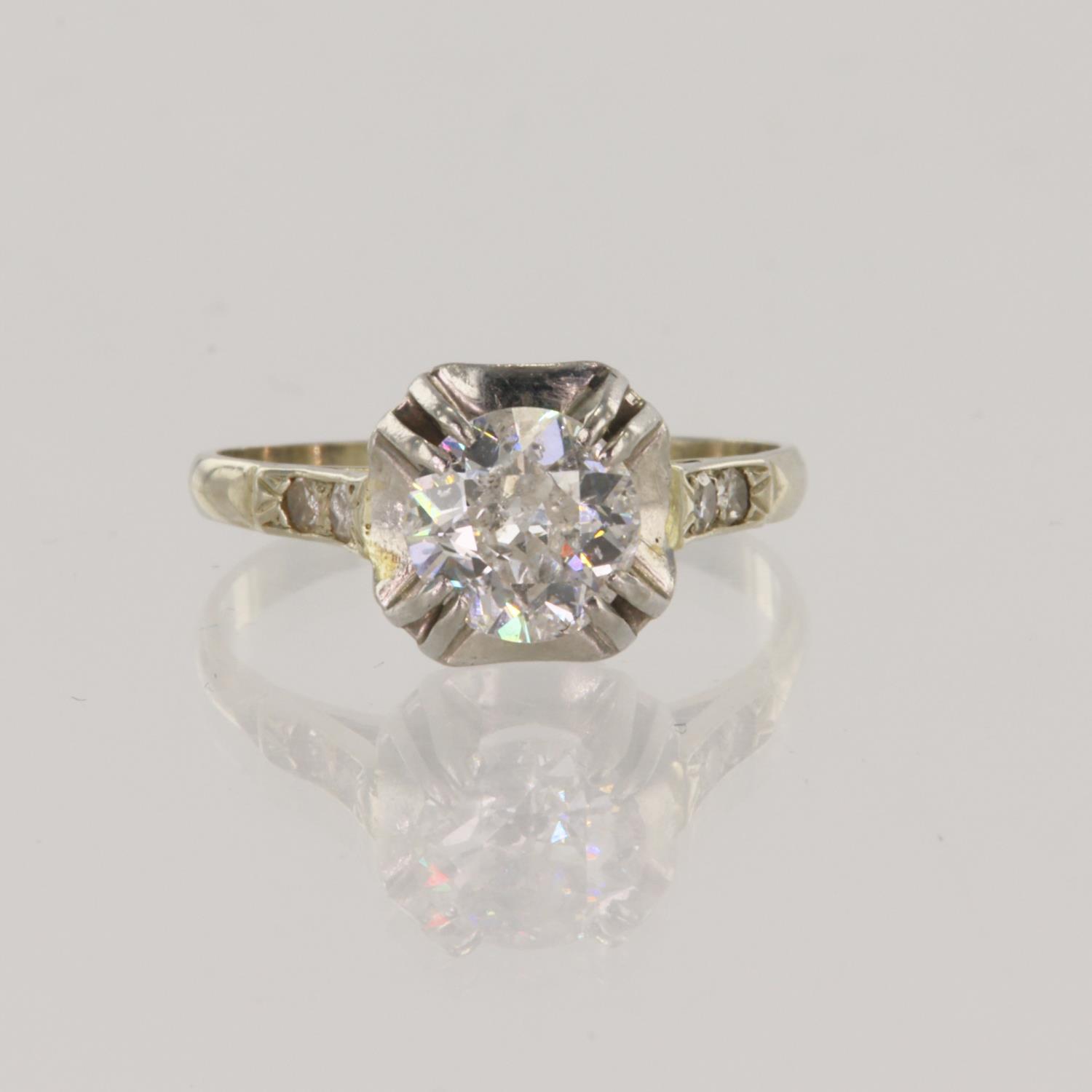 White gold (tests 18ct) Vintage diamond solitaire ring, set with one old European cut diamond approx